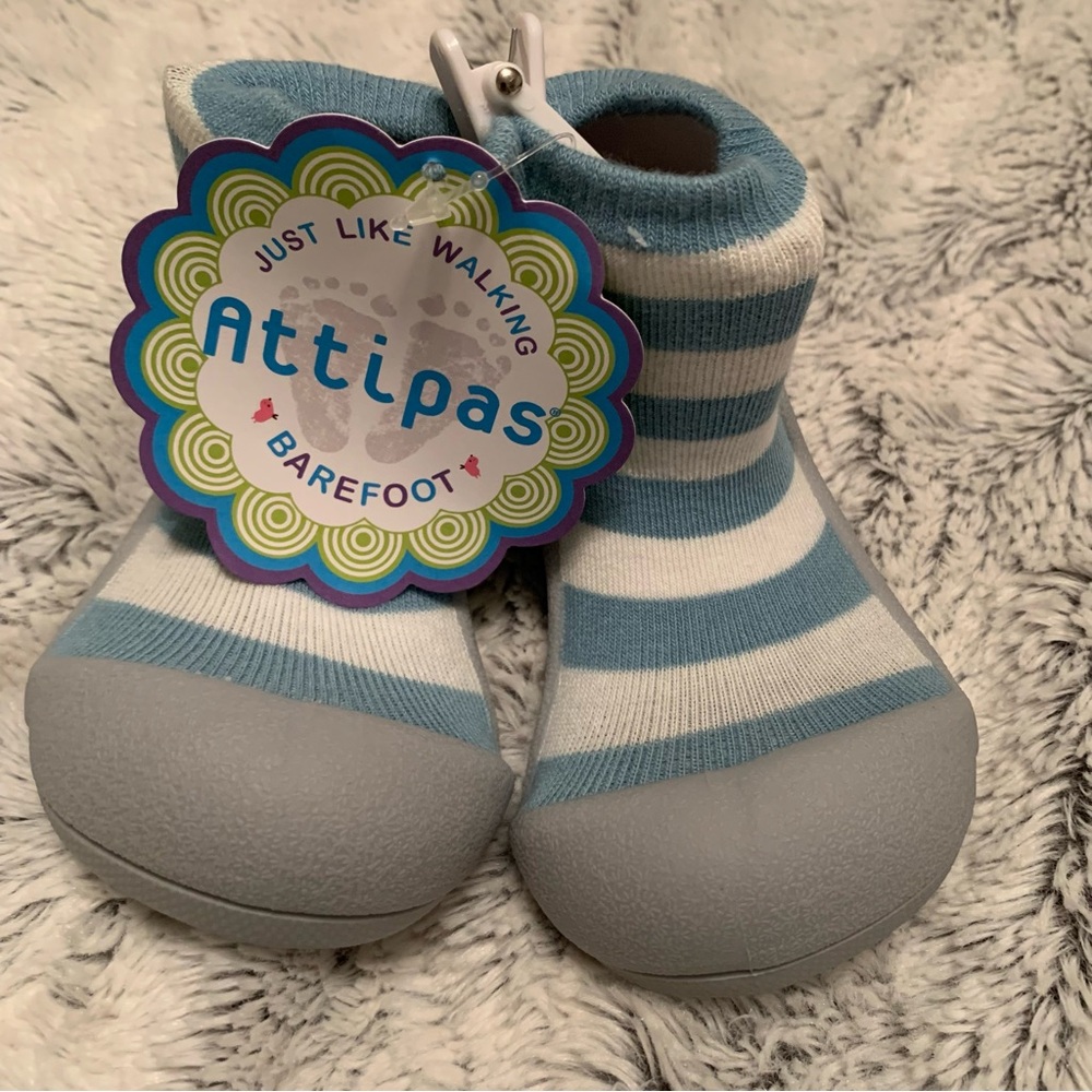 Attila’s Striped Blue and Gray Kids Shoes barefoot age 18-24 months size large